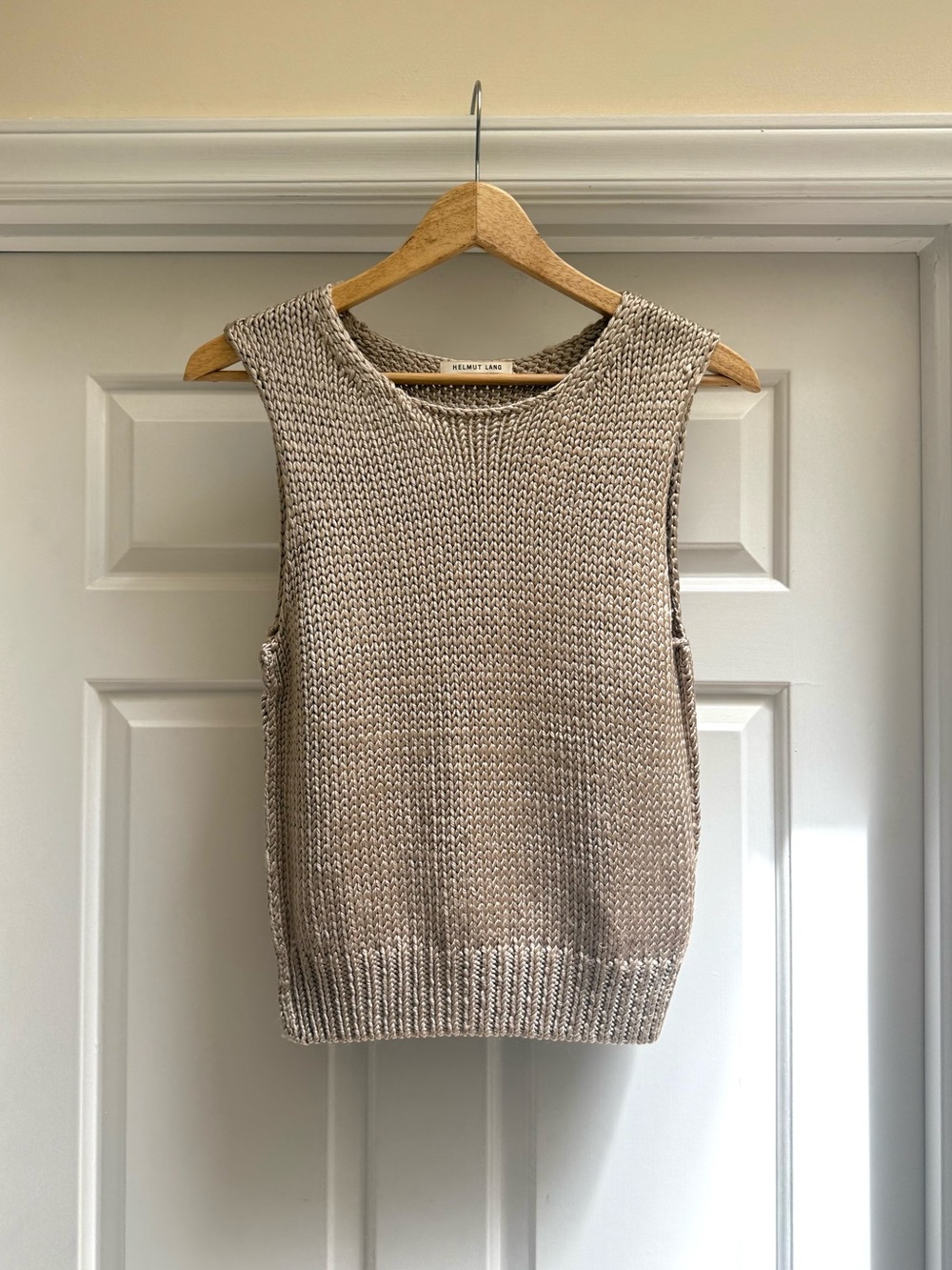 Helmut Lang Neutral Taupe Sleeveless Crew Knit Top